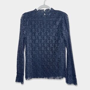 REISS Alexa Plisse Top Size 10 Black Color Pleated Floral Lace GUC